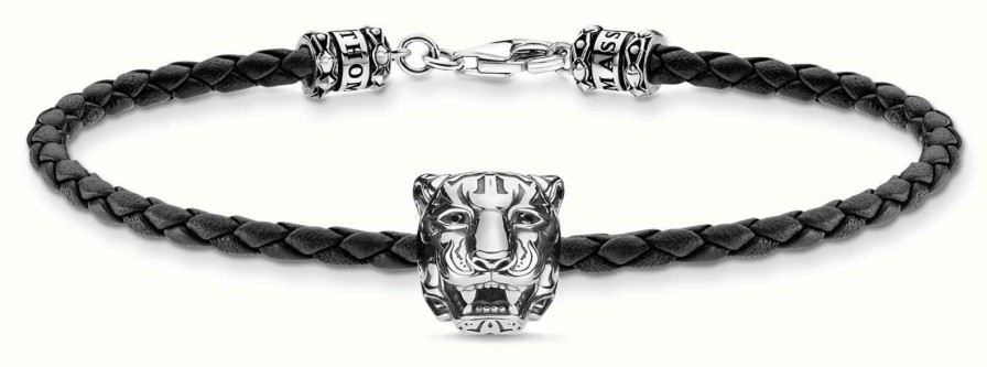 Jewelry Thomas Sabo Jewellery | Thomas Sabo Rebel At Heart Bracelet | Tiger Head | Black Leather