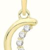 Jewelry James Moore | James Moore Th 9Ct Yellow Gold Cubic Zirconia Crescent Moon Pendant