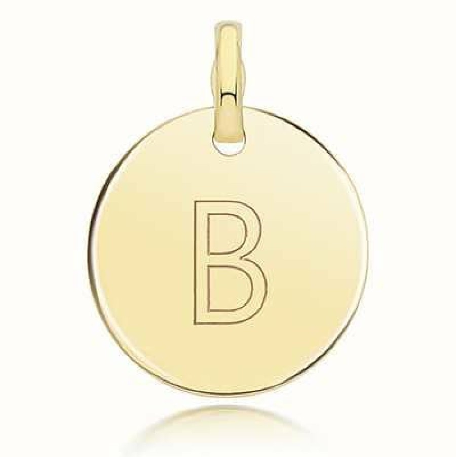 Jewelry James Moore | James Moore Th 9Ct Yellow Gold Round 'B' Intial Pendant