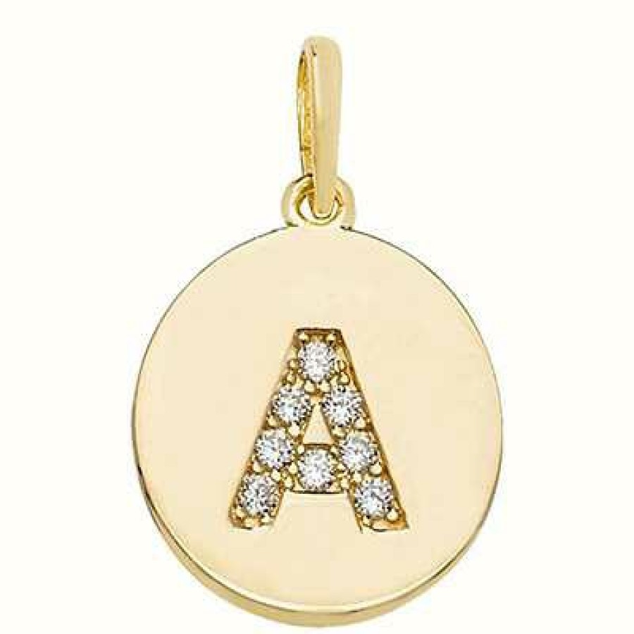 Jewelry James Moore | James Moore Th 9Ct Yellow Gold Round Cubic Zirconia 'A' Initial Pendant