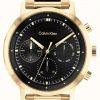 Men'S Calvin Klein | Calvin Klein Black Dial | Gold Pvd Steel Bracelet