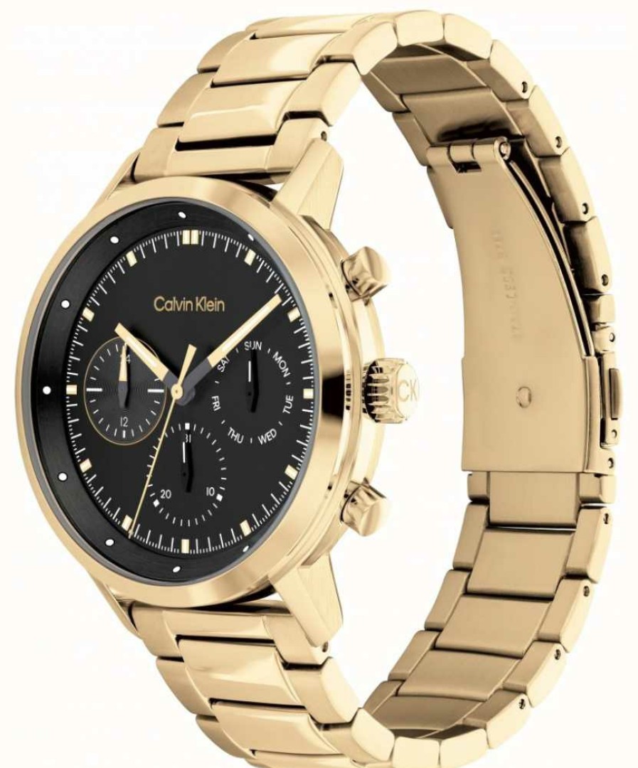 Men'S Calvin Klein | Calvin Klein Black Dial | Gold Pvd Steel Bracelet