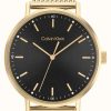 Men'S Calvin Klein | Calvin Klein Men'S Black Dial | Gold Stainless Steel Bracelet