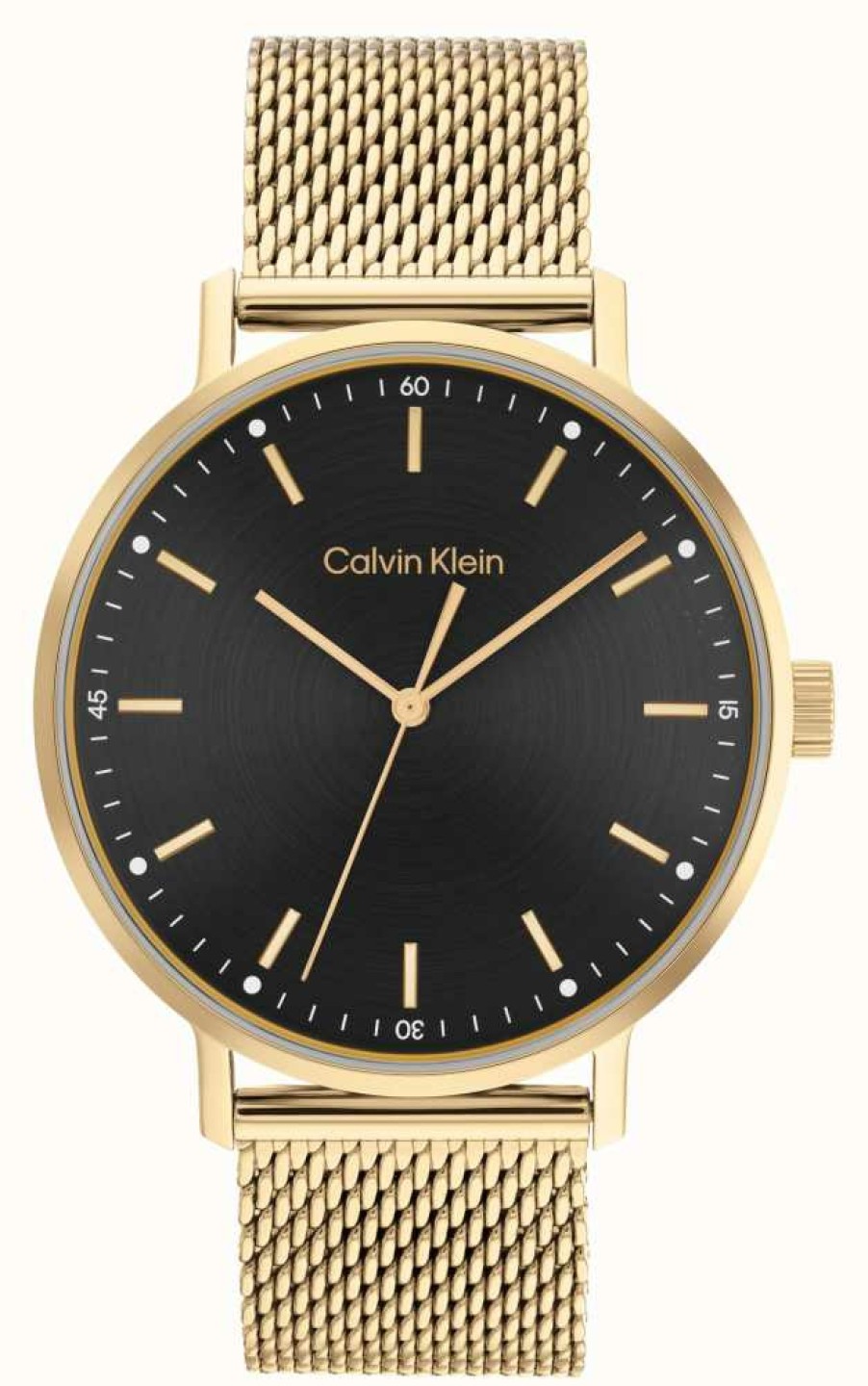 Men'S Calvin Klein | Calvin Klein Men'S Black Dial | Gold Stainless Steel Bracelet