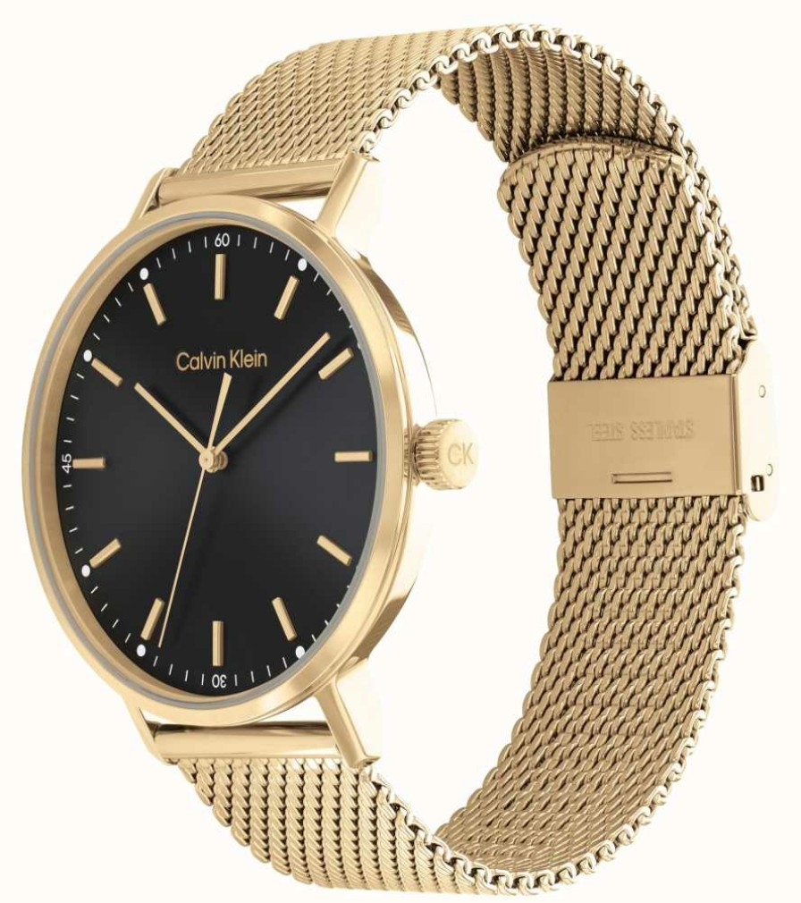 Men'S Calvin Klein | Calvin Klein Men'S Black Dial | Gold Stainless Steel Bracelet