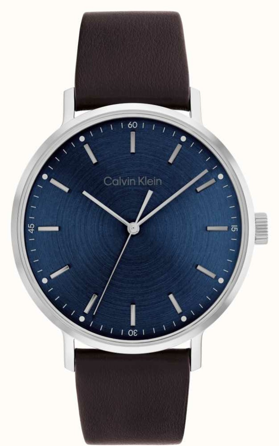 Men'S Calvin Klein | Calvin Klein Men'S Sunray Blue Dial | Brown Leather Strap