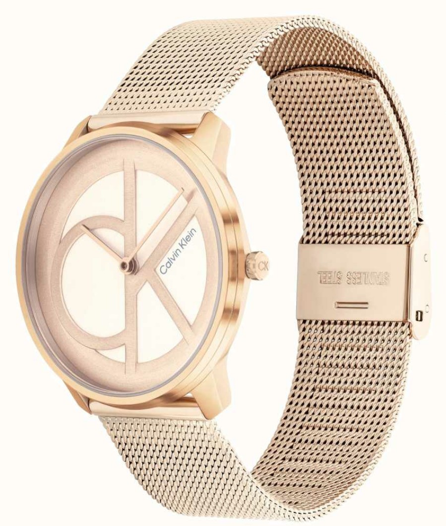 Men'S Calvin Klein | Calvin Klein Rose Gold Ck Dial | Rose Gold Steel Mesh Bracelet