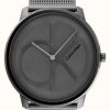 Men'S Calvin Klein | Calvin Klein Dark Grey Ck Dial | Dark Grey Steel Mesh Bracelet