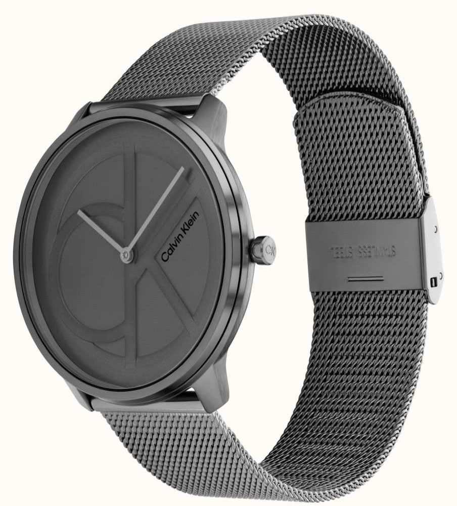 Men'S Calvin Klein | Calvin Klein Dark Grey Ck Dial | Dark Grey Steel Mesh Bracelet