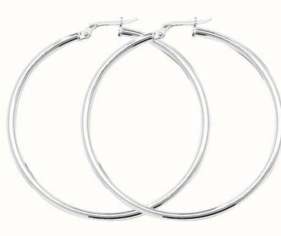 Jewelry James Moore | James Moore Th Silver 40Mm Hinge Hoop Earrings