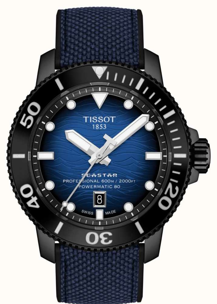 Men'S Tissot | Tissot Seastar 2000 | Powermatic 80 | Blue Silicone