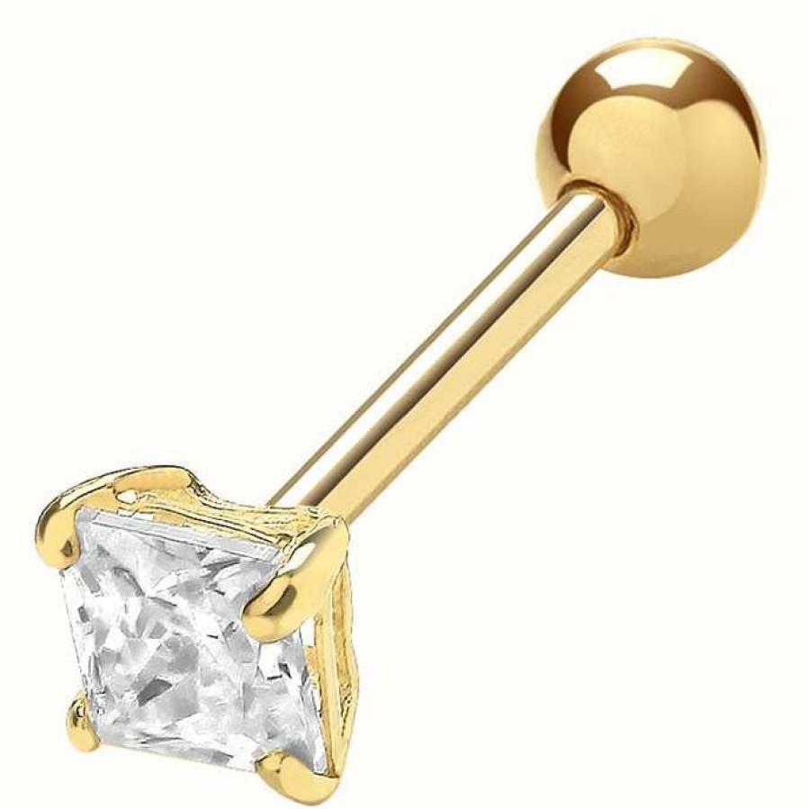 Jewelry James Moore | James Moore Th 9Ct Yellow Gold 3Mm Square Cubic Zirconia Cartilage Stud