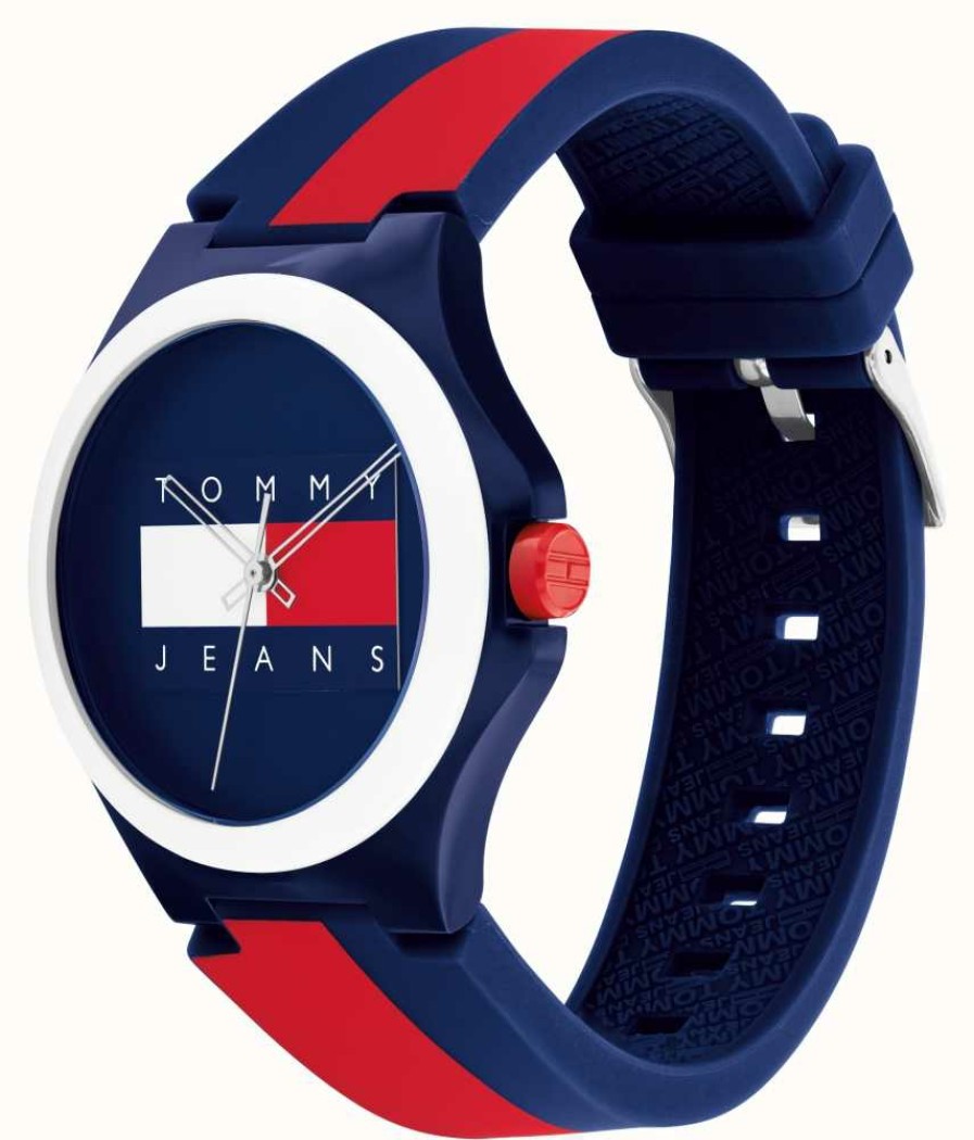 Men'S Tommy Hilfiger | Tommy Jeans Berlin Blue, Red And White Silicone Strap Watch