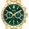 Men'S BOSS | Boss Men'S Allure | Green Dial | Gold Stainless Steel Bracelet