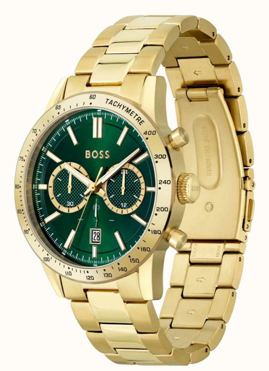 Men'S BOSS | Boss Men'S Allure | Green Dial | Gold Stainless Steel Bracelet