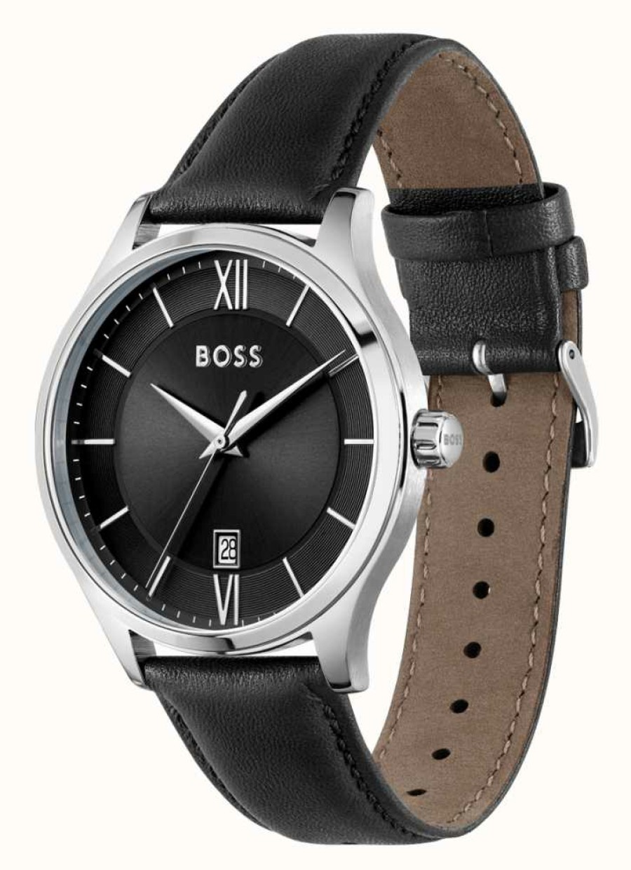 Men'S BOSS | Boss Men'S Elite | Black Dial | Black Leather Strap