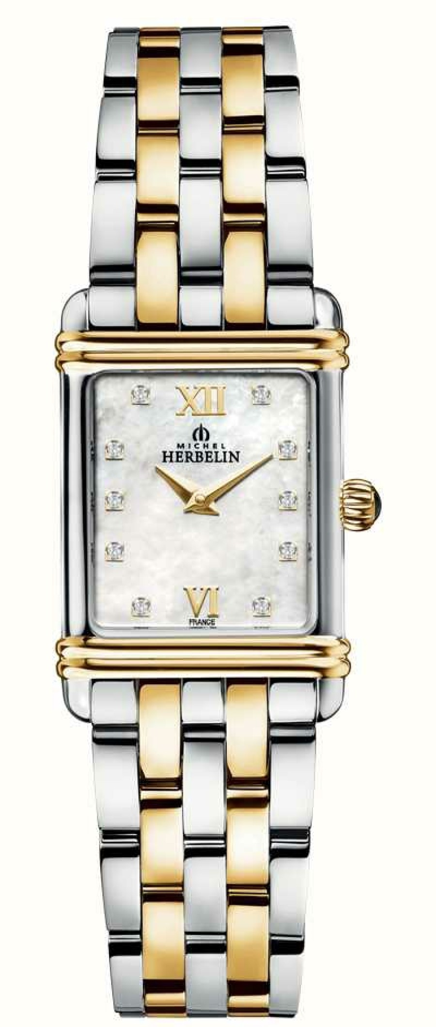 Women'S Herbelin | Herbelin Art Deco Diamonds Set Women'S Two Tone Watch