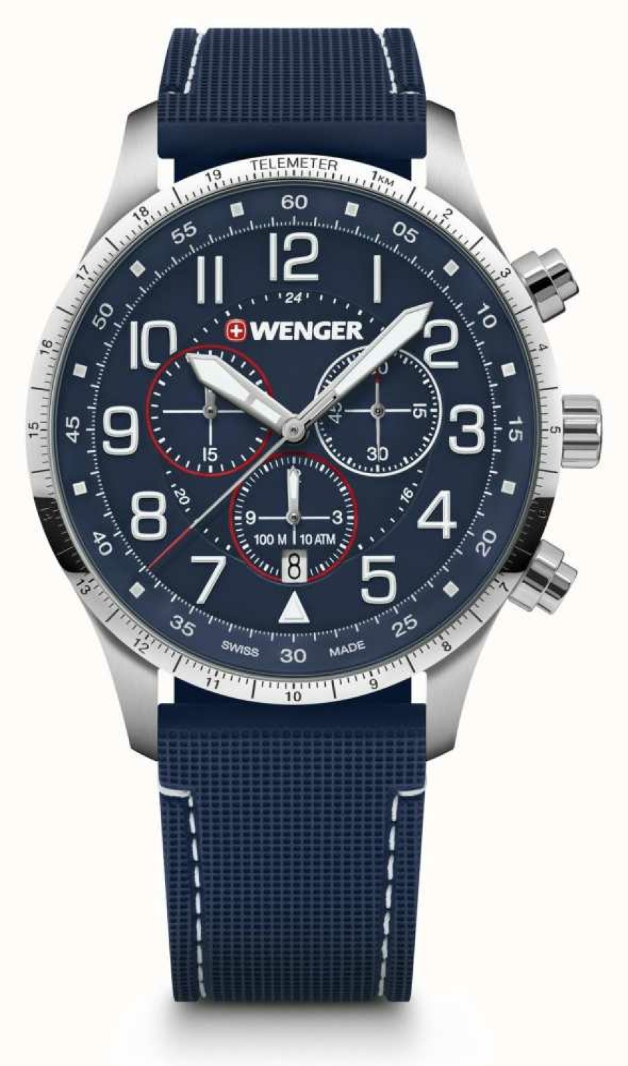 Men'S Wenger | Wenger Attitude Chrono Blue Dial Blue Silicone Strap