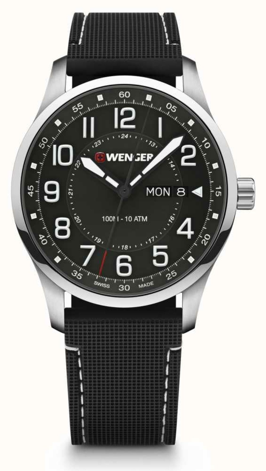 Men'S Wenger | Wenger Attitude Black Dial Black Silicone Strap