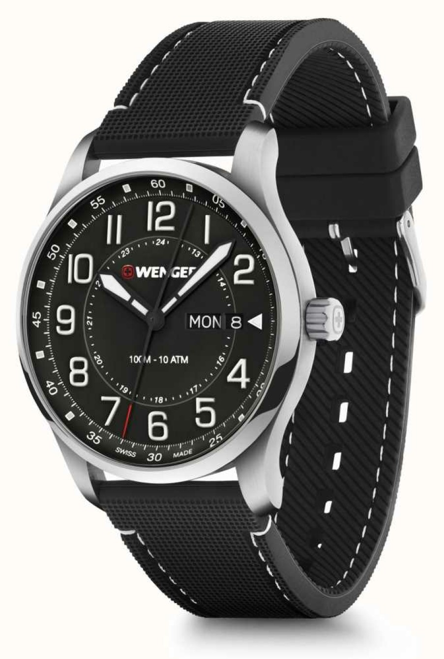 Men'S Wenger | Wenger Attitude Black Dial Black Silicone Strap