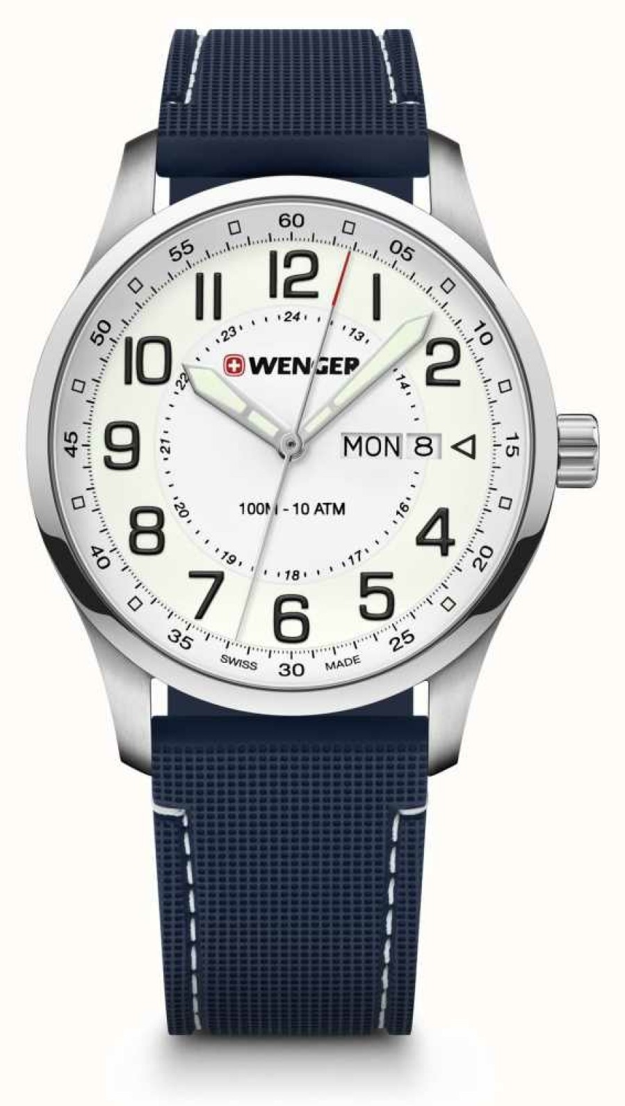 Men'S Wenger | Wenger Attitude White Dial Blue Silicone Strap