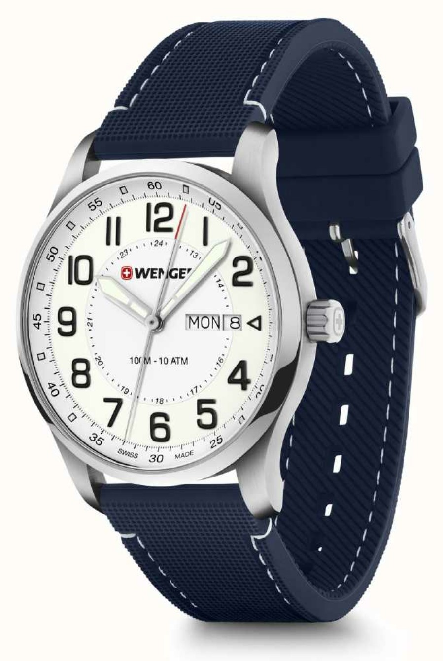 Men'S Wenger | Wenger Attitude White Dial Blue Silicone Strap