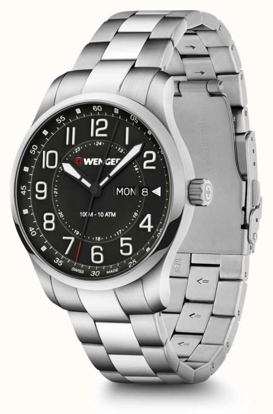 Men'S Wenger | Wenger Attitude Black Dial Stainless Steel Bracelet