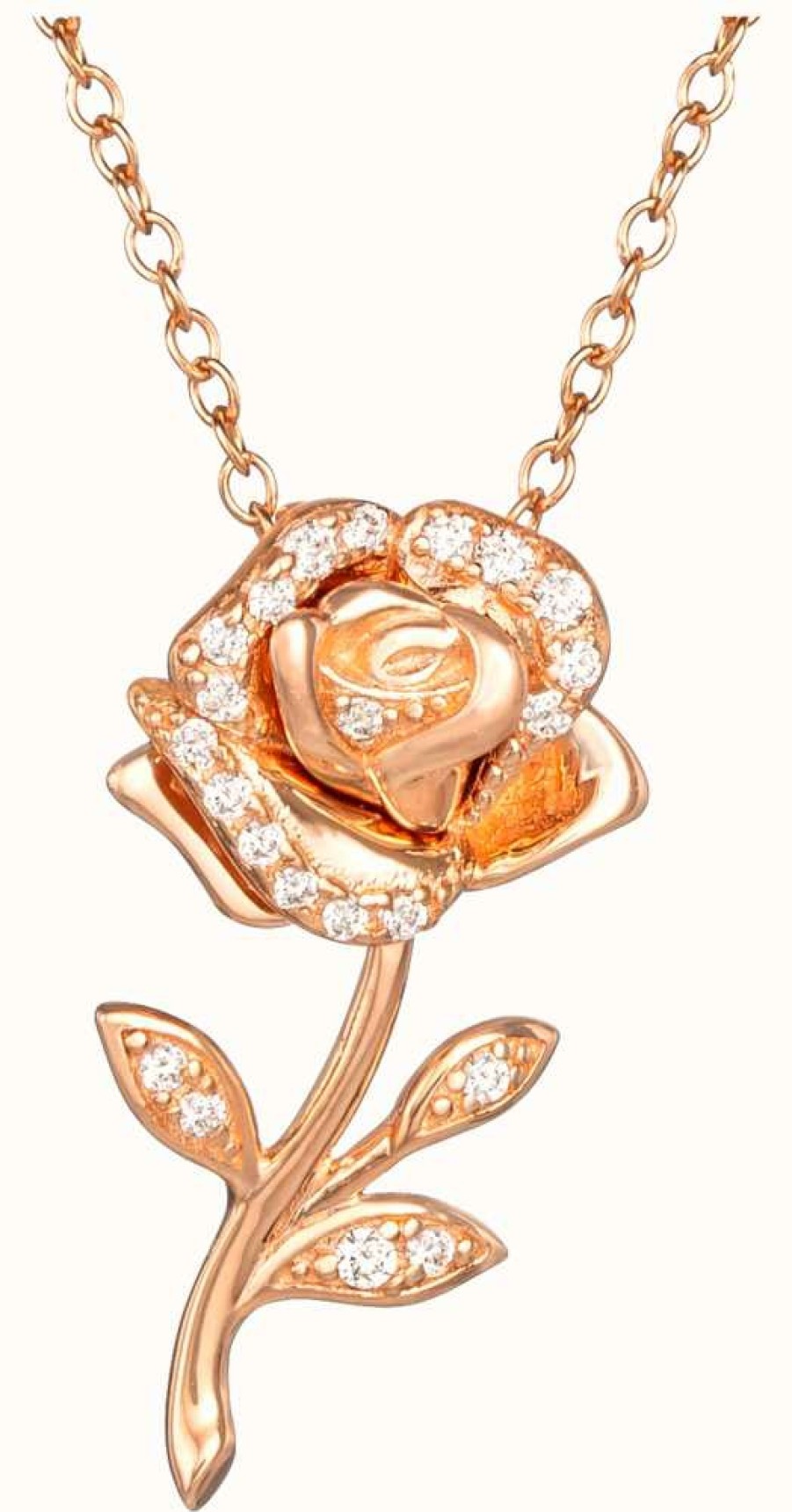 Jewelry Disney Jewellery | Disney Rose-Gold Tone Plated Crystal Set Rose Pendant