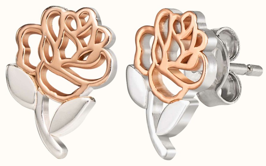 Jewelry Disney Jewellery | Disney Two Tone Rose Gold Coloured Rose Studs Earrings