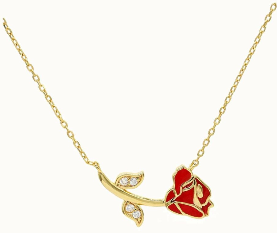 Jewelry Disney Jewellery | Disney Red Rose Gold Toned Pendant Necklace