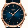 Men'S Tissot | Tissot Excellence 18Ct Gold Blue Leather Strap