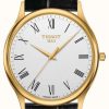 Men'S Tissot | Tissot Excellence 18Ct Gold Black Leather Strap