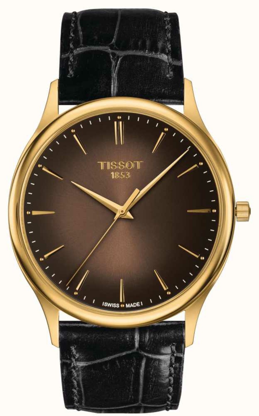 Men'S Tissot | Tissot Excellence 18Ct Gold Brown Sunray Dial