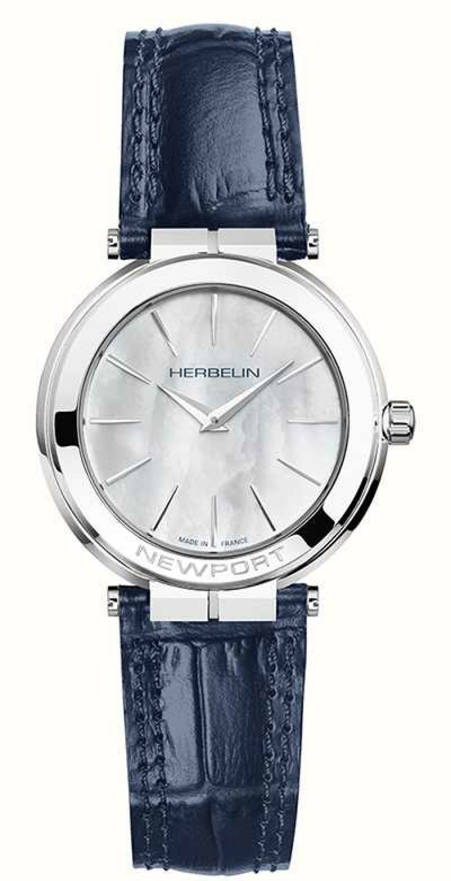 Women'S Herbelin | Herbelin Newport Slim (32Mm) Mother-Of-Pearl Dial / Blue Leather Strap