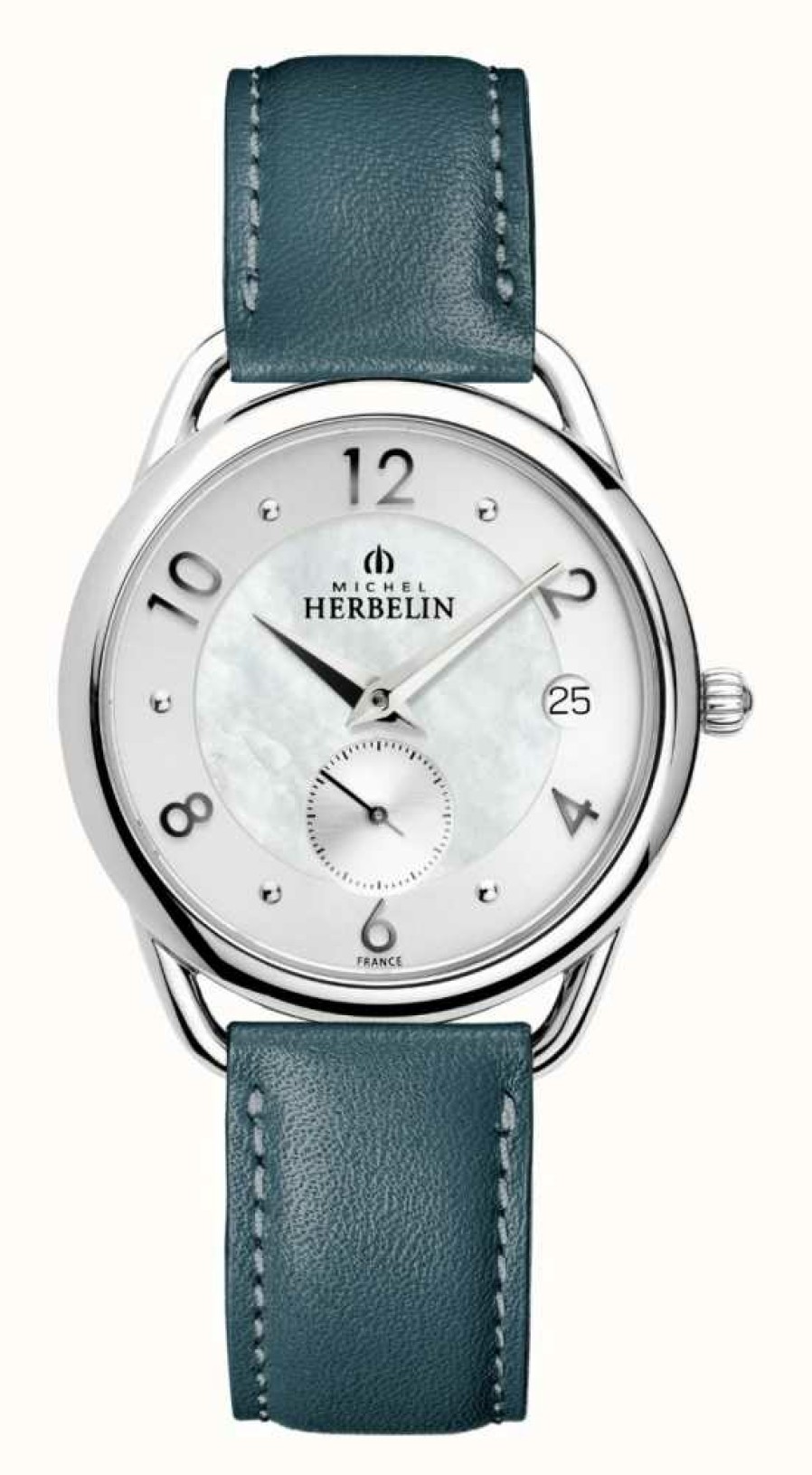 Women'S Herbelin | Herbelin Women'S Mother Of Pearl Dial Blue Leather Strap Watch