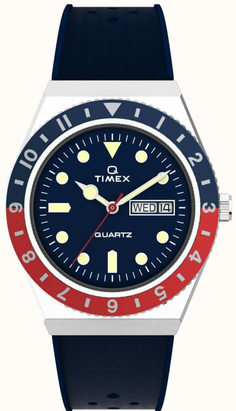 Men'S Timex | Timex Q Timex Two Tone Red And Blue Bezel Watch