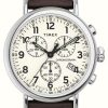 Men'S Timex | Timex Mens | Standard Chrono | Beige Dial | Brown Leather