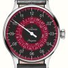 Men'S MeisterSinger | Meistersinger Pangaea Day Date New Red/Black Dial Black Leather Strap