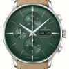 Men'S Junghans | Junghans Meister Chronoscope | Green Dial | Beige Leather Strap English Date