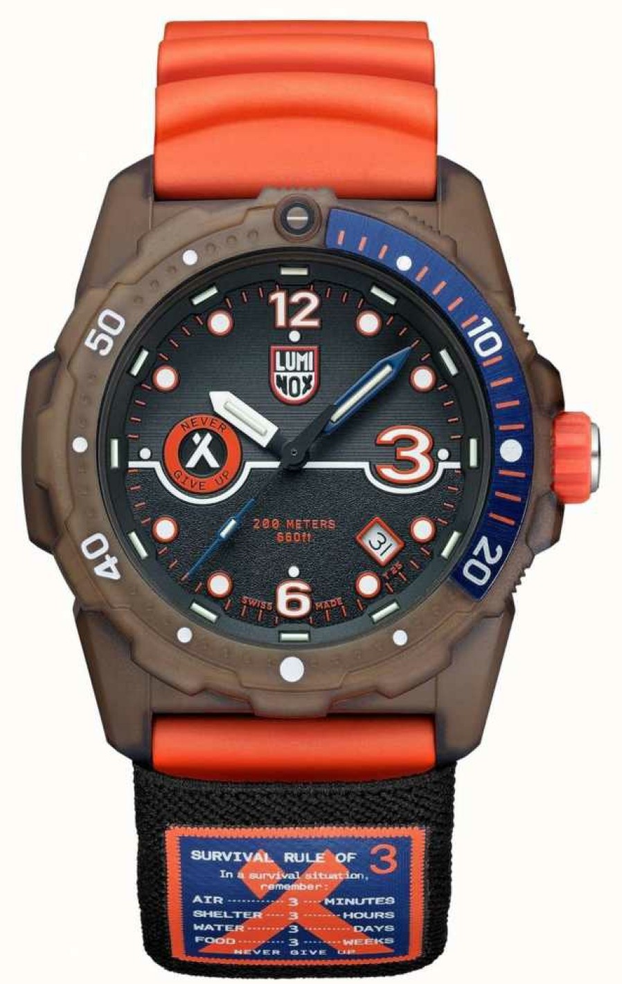 Men'S Luminox | Luminox Bear Grylls Survival Rule Of 3 3720 Eco Series Orange Rubber