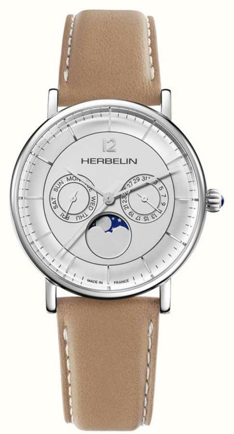 Men'S Herbelin | Herbelin Men'S Inspiration | Silver Moonphase Dial | Tan Leather Strap