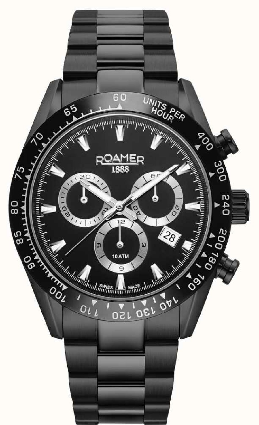 Men'S Roamer | Roamer Monza 100 | Chronograph | Black Dial | Black Pvd Steel