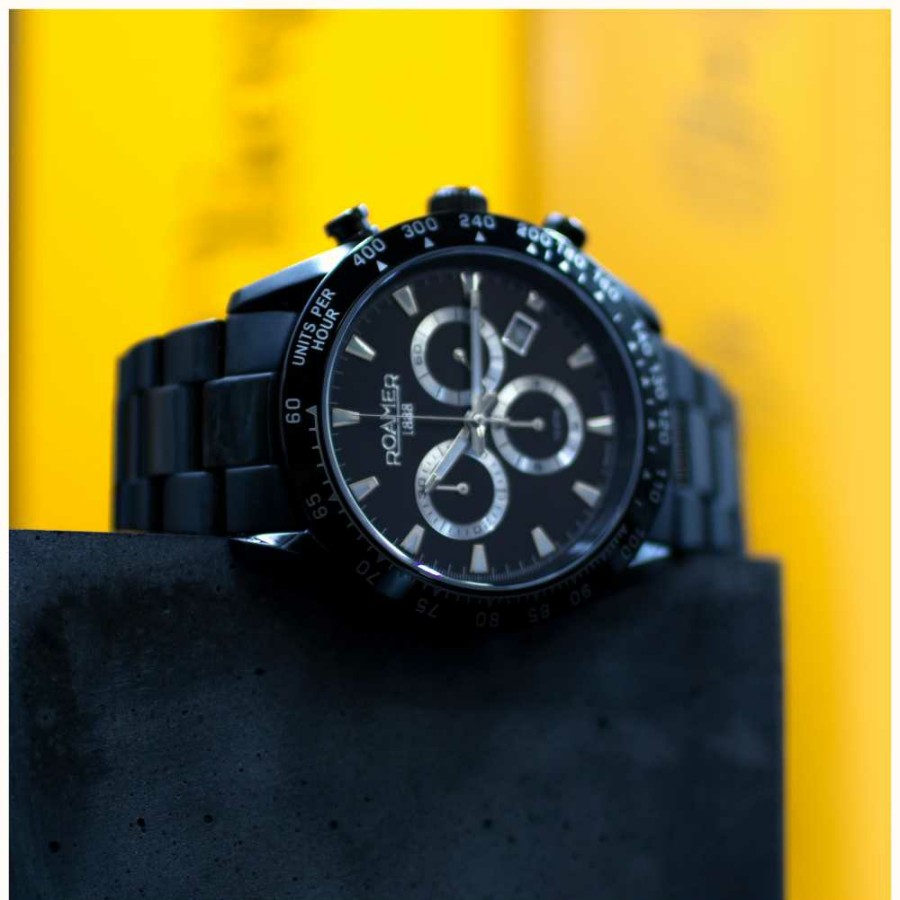 Men'S Roamer | Roamer Monza 100 | Chronograph | Black Dial | Black Pvd Steel