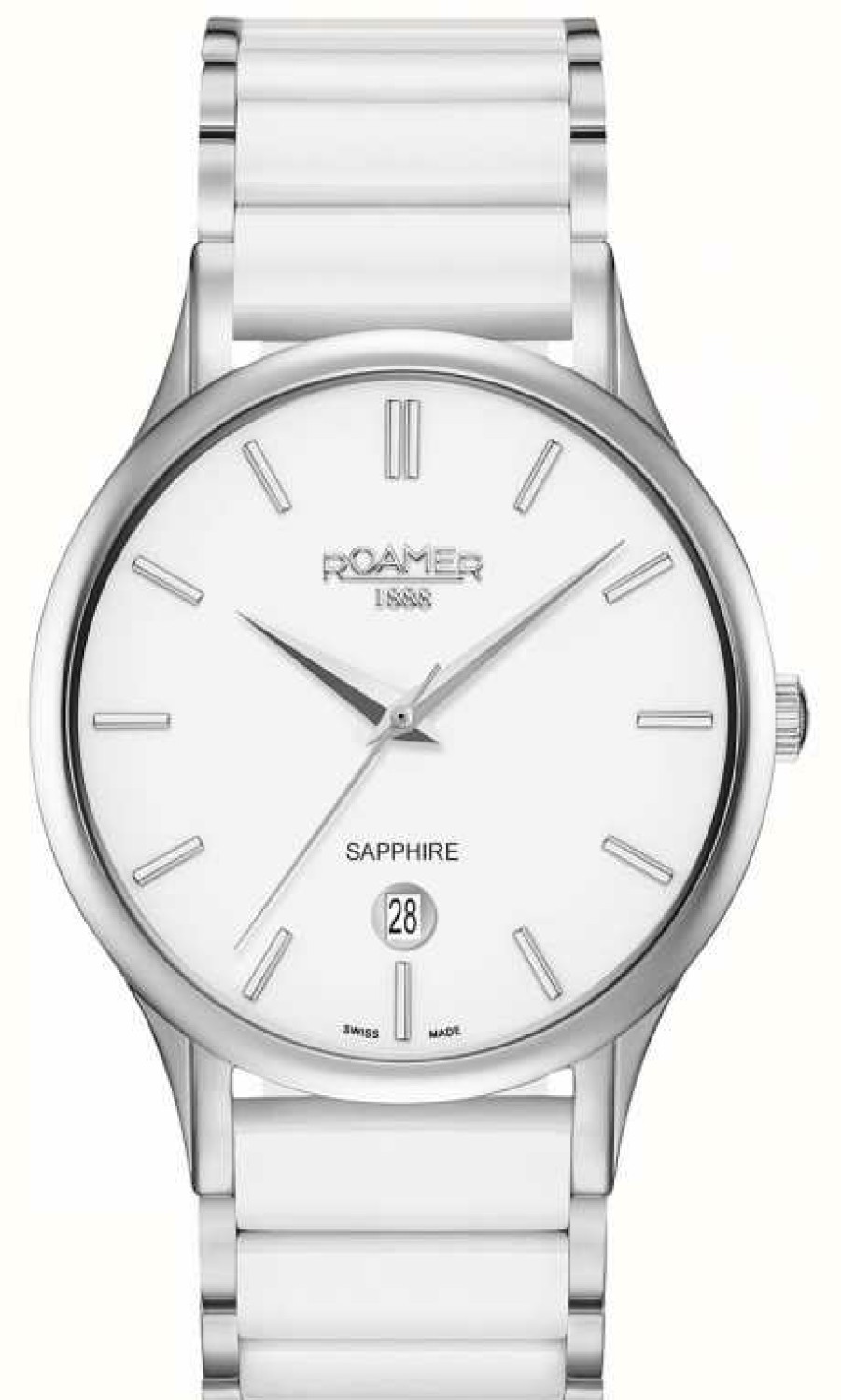 Men'S Roamer | Roamer Men'S | C-Line | White Dial | White Ceramic Bracelet