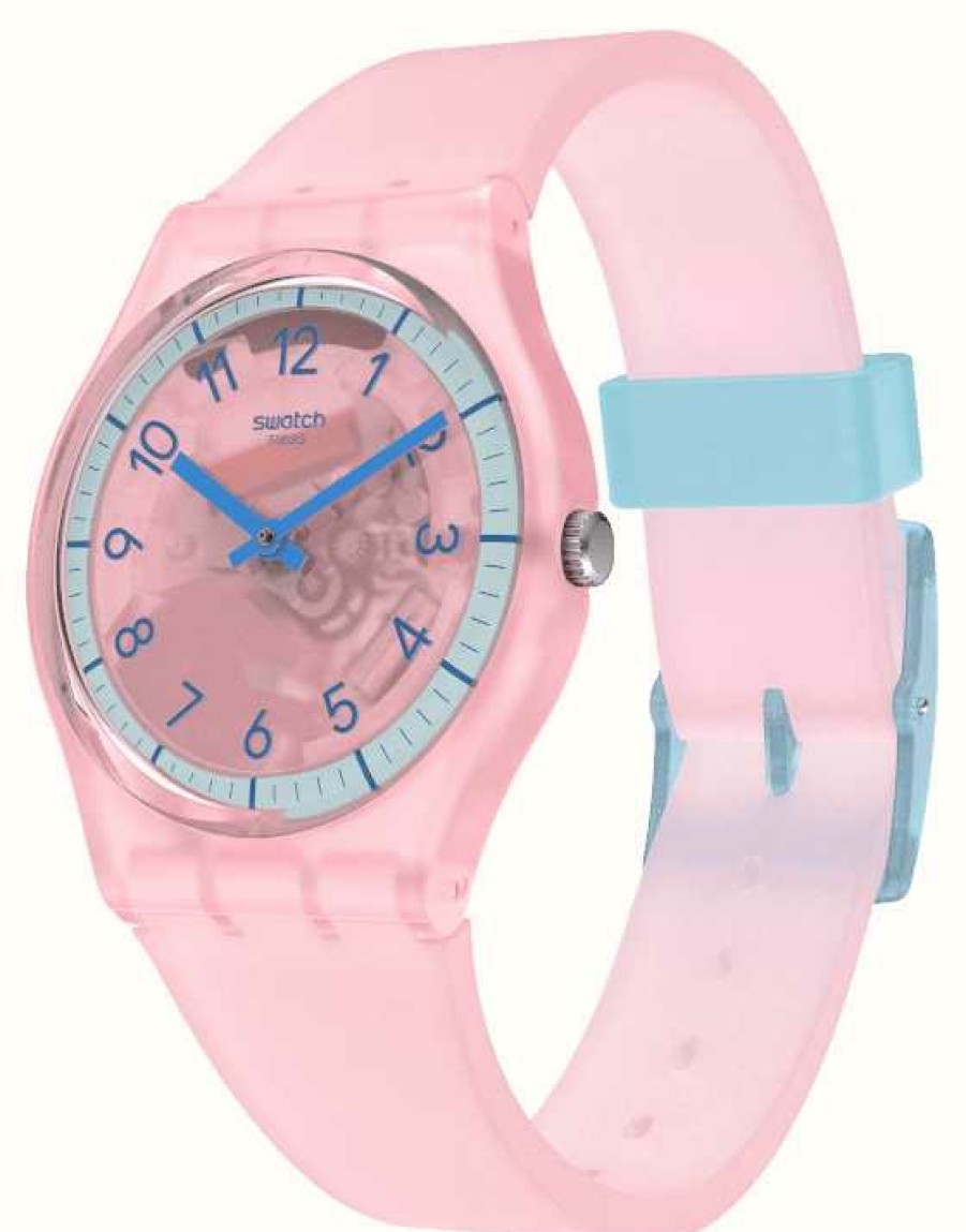 Men'S Swatch | Swatch Pink Pay! Unisex Pink Semi-Transparent Strap