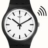 Men'S Swatch | Swatch Blackback Pay! Unisex White Dial Watch