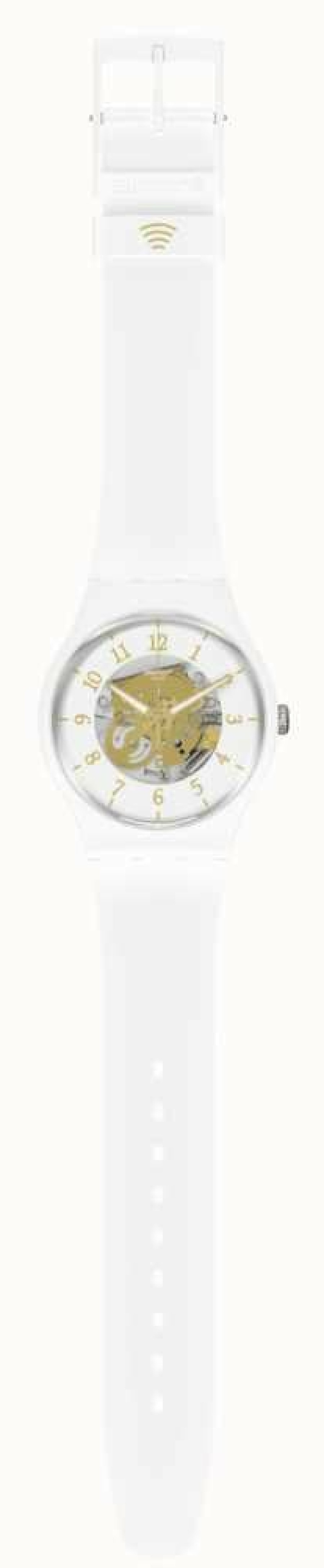 Men'S Swatch | Swatch Tailshead Pay! White And Gold Details