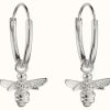 Jewelry Elements Silver | Elements Silver Bee Charm Sleeper Hoop Earrings