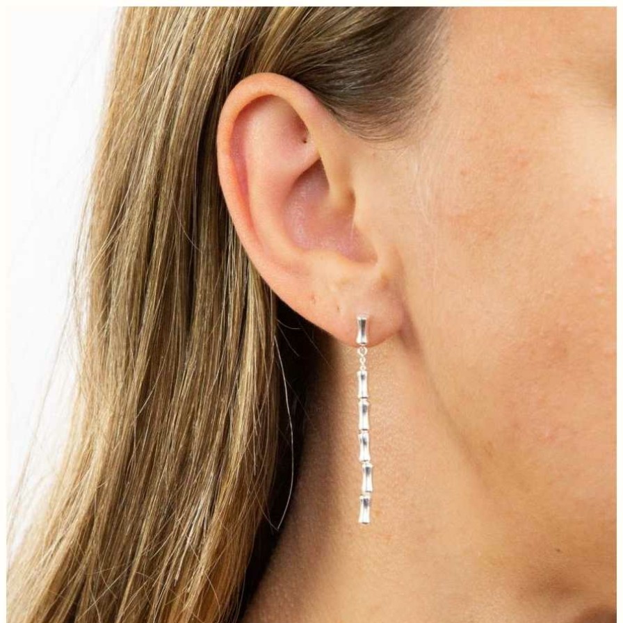 Jewelry Elements Silver | Elements Silver Bamboo Long Drop Earrings