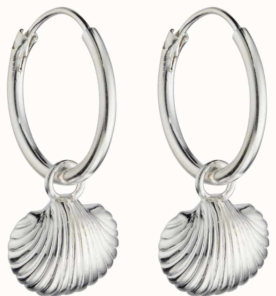 Jewelry Elements Silver | Elements Silver Shell Charm Sleeper Hoop Earrings